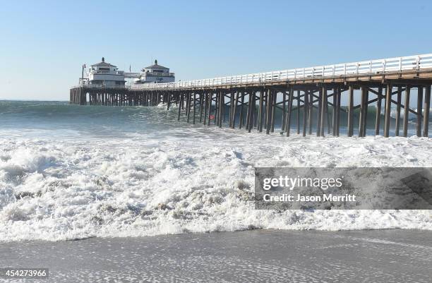 General view of atmosphere during th huge swells generated by hurricane Marie Reach along the southern California coastline on August 27, 2014 in...