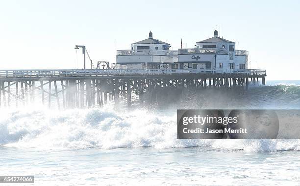 General view of atmosphere during th huge swells generated by hurricane Marie Reach along the southern California coastline on August 27, 2014 in...