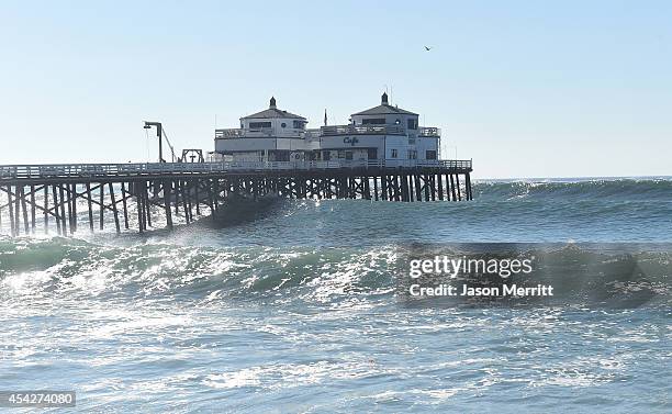 General view of atmosphere during th huge swells generated by hurricane Marie Reach along the southern California coastline on August 27, 2014 in...