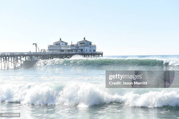 General view of atmosphere during th huge swells generated by hurricane Marie Reach along the southern California coastline on August 27, 2014 in...