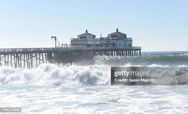 General view of atmosphere during th huge swells generated by hurricane Marie Reach along the southern California coastline on August 27, 2014 in...