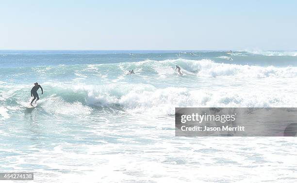 General view of atmosphere during th huge swells generated by hurricane Marie Reach along the southern California coastline on August 27, 2014 in...