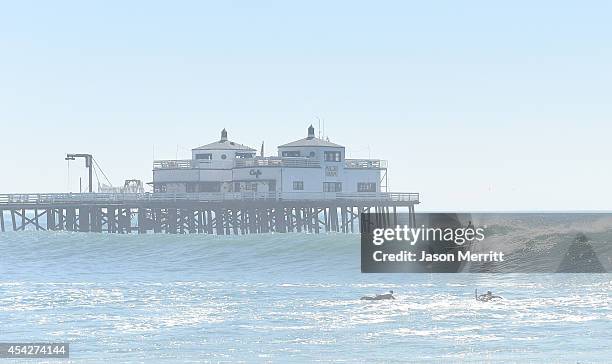 General view of atmosphere during th huge swells generated by hurricane Marie Reach along the southern California coastline on August 27, 2014 in...