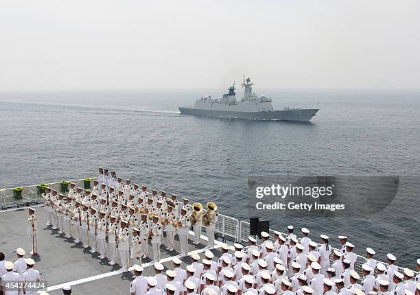 Chinese navy holds memorial ceremony for 120th anniversary of the first Sino-Japanese War on August 27, 2014 in Weihai, Shandong province of China....