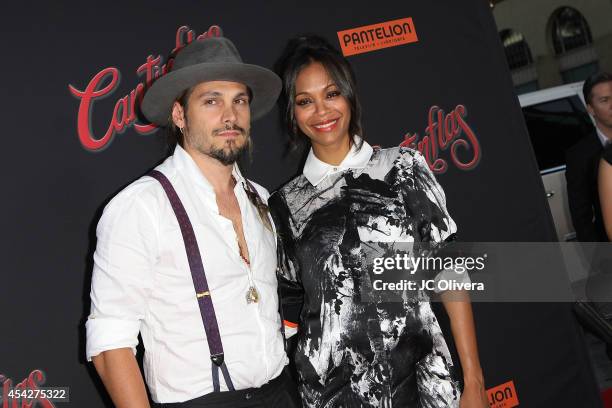 Actress Zoe Saldana and husband Marco Perego attend "Cantinflas", Los Angeles Premiere at TCL Chinese Theatre on August 27, 2014 in Hollywood,...