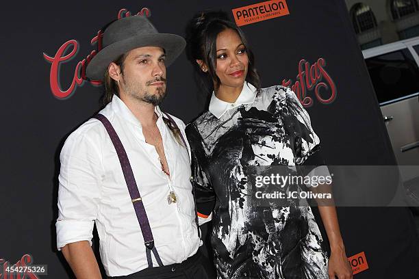 Actress Zoe Saldana and husband Marco Perego attend "Cantinflas", Los Angeles Premiere at TCL Chinese Theatre on August 27, 2014 in Hollywood,...