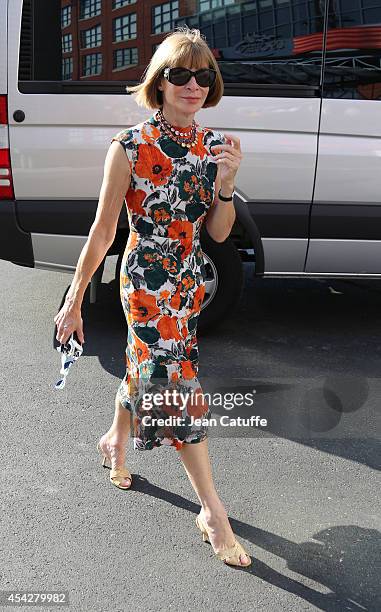 Anna Wintour arrives at Arthur Ashe Stadium on Day 3 of the 2014 US Open at USTA Billie Jean King National Tennis Center on August 27, 2014 in the...