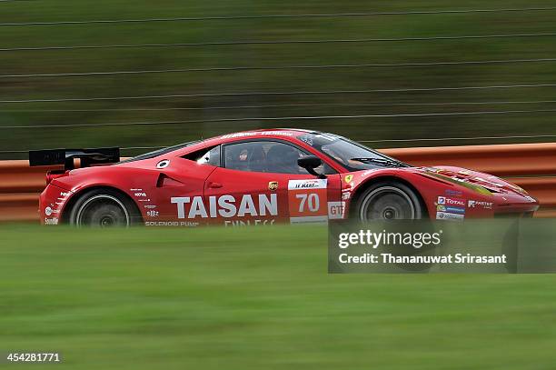 Akira Iida of Japan, Morris Chen go Germany and Ryohei Sakaguchi of Japan dives the Team Taisan Ken Endless Ferrari 458 GTE during the Asian Lemans...