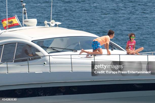 Queen Sofia's grandchildren Felipe Juan Froilan and Victoria Federica are sighted on August 6, 2014 in Palma de Mallorca, Spain.