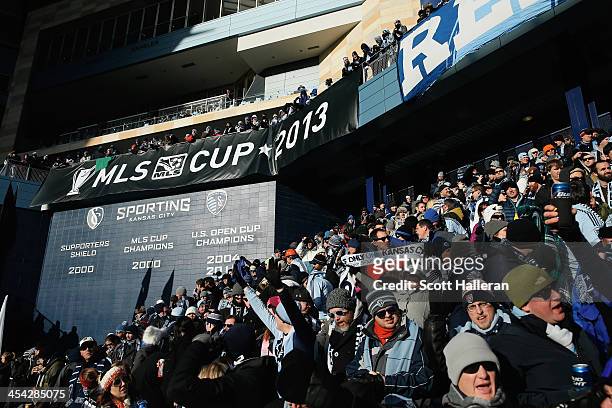 Fans wait in the stands before of the start of the game between Real Salt Lake and Sporting Kansas City in the 2013 MLS Cup at Sporting Park on...