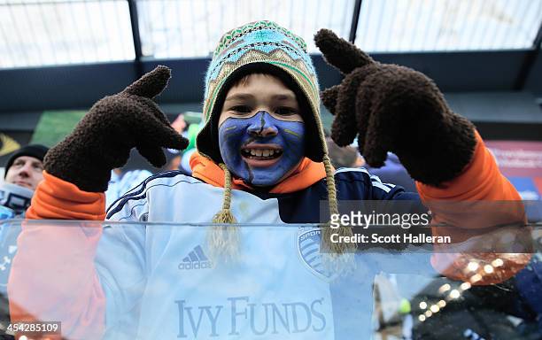 Sporting KC fan waits in the stands before of the start of the game against Real Salt Lake in the 2013 MLS Cup at Sporting Park on December 7, 2013...