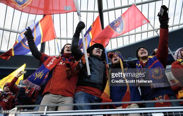 Real Salt Lake fans wait in the stands before of the start of the game against Sporting Kansas City in the 2013 MLS Cup at Sporting Park on December...