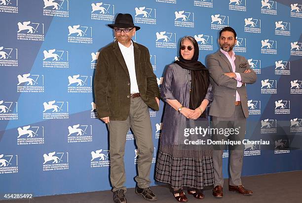 Habib Rezaei,Rakhshan Bani-Etemad and Peyman Moaadi attend the 'Tales' Photocall during the 71st Venice Film Festival at Palazzo Del Casino on August...