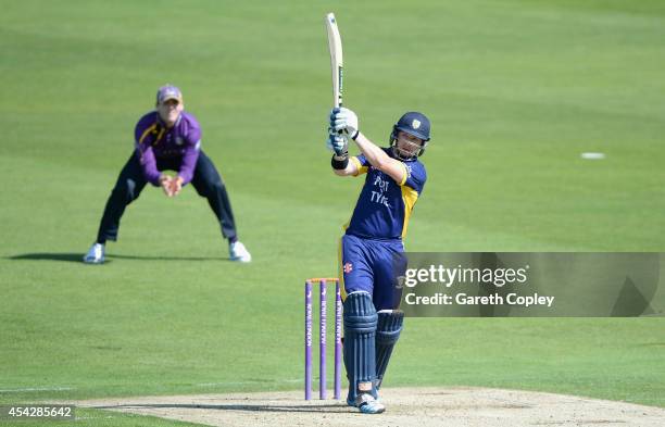 Mark Stoneman of Durham bats during the Royal London One-Day Cup 2014 Quarter Final between Yorkshire and Durham at Headingley on August 28, 2014 in...