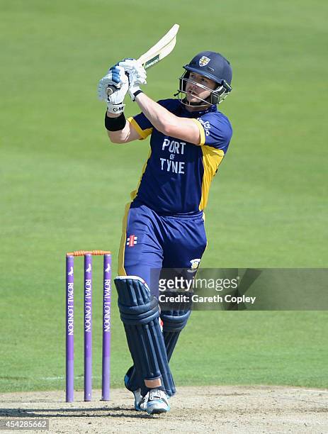 Mark Stoneman of Durham bats during the Royal London One-Day Cup 2014 Quarter Final between Yorkshire and Durham at Headingley on August 28, 2014 in...
