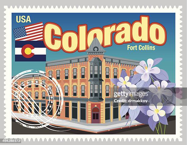 colorado stamps - fort collins stock illustrations