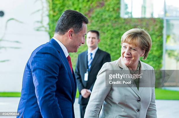 German Chancellor Angela Merkel welcomes Prime Minister of Macedonia Nikola Gruevski to the German government Balkan conference at the Chancellery on...