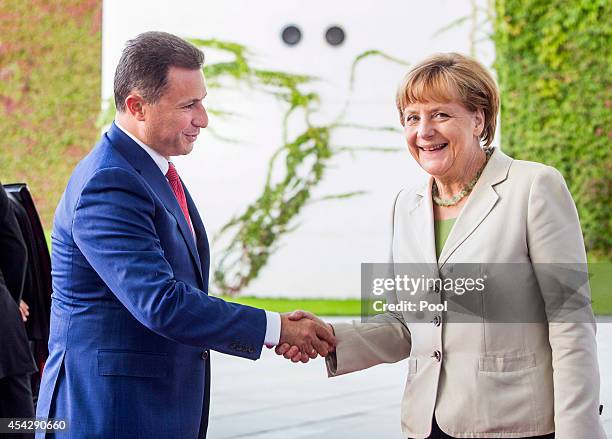 German Chancellor Angela Merkel welcomes Prime Minister of Macedonia Nikola Gruevski to the German government Balkan conference at the Chancellery on...