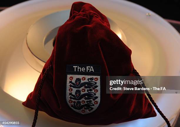 The FA velvet bag full of balls before the FA Cup Third Round Draw at Wembley Stadium on December 8, 2013 in London, England.