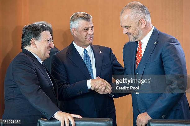 Commission President Jose Manuel Barroso with Prime Minister of Kosovo Hashim Thaci and Prime Minister of Albania Edi Rama at the opening of the...