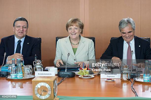 Commission President Jose Manuel Barroso, German Chancellor Angela Merkel and Federal Chancellor Werner Faymann at the opening of the German...