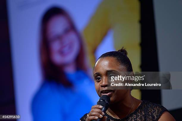 Daiane dos Santos, former olympic athlete of gymnastic attends during Rio 2016 Olympics Volunteering Program Launch Press Conferenceon August 28,...