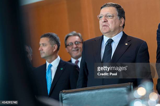 Commission President Jose Manuel Barroso at the opening of the German government Balkan conference at the Chancellery on August 28, 2014 in Berlin,...