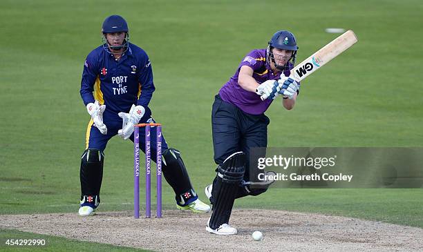 Alex Lees of Yorkshire bats during the Royal London One-Day Cup 2014 Quarter Final between Yorkshire and Durham at Headingley on August 28, 2014 in...