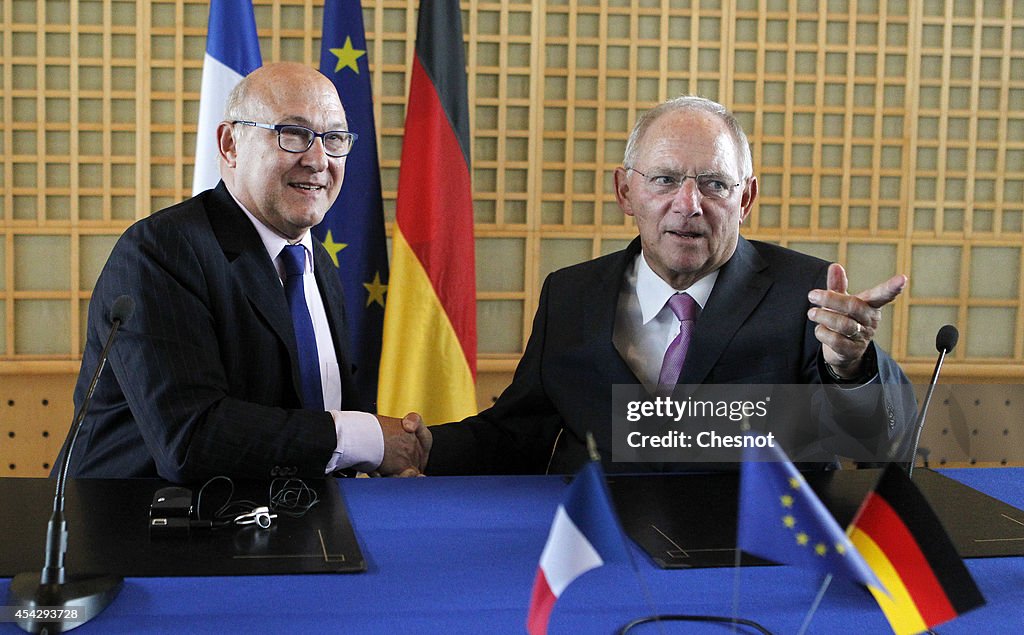 French Finance Minister Michel Sapin Receives Wolfgang Schauble, German Finance Minister  In Paris