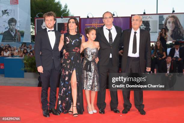 Arthur Beauvois, Nadine Labaki, Seli Gmach, Xavier Beauvois and Michel Legrand attend the 'La Rancon De La Gloire' Premiere during the 71st Venice...