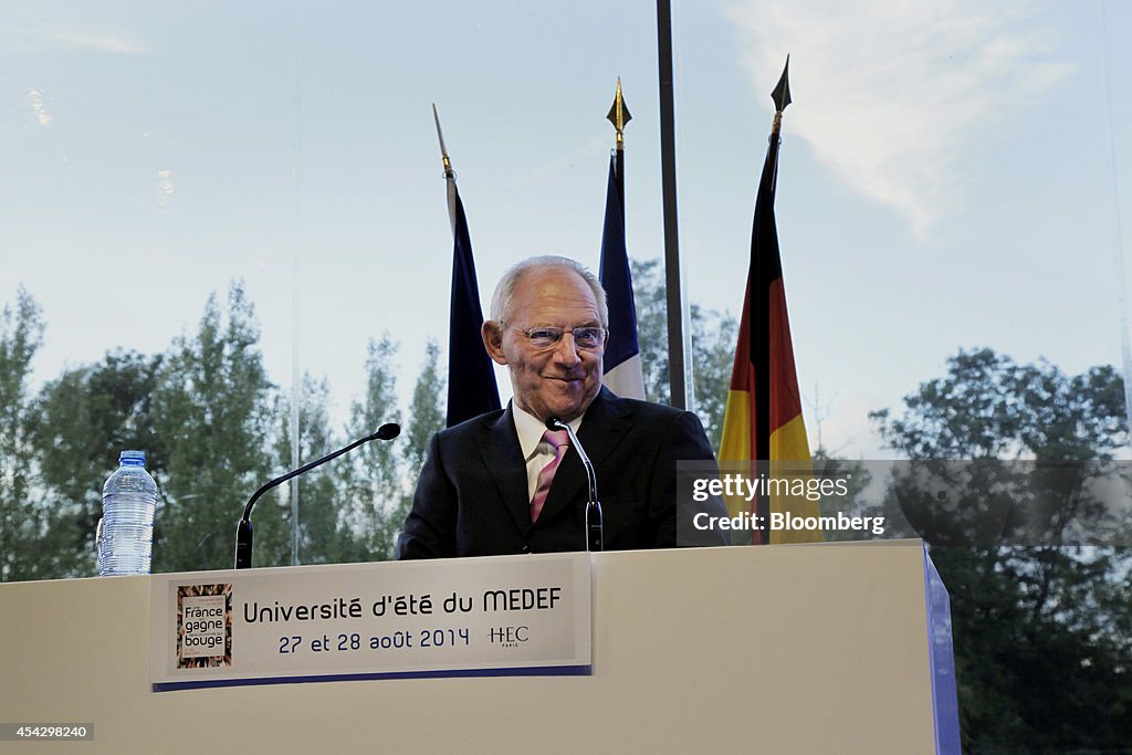 Germany's Finance Minister Wolfgang Schaeuble Interview At Medef University 2014 Business Conference