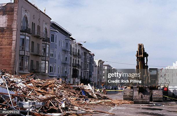 General view of a street in San Francisco after the Loma Prieta earthquake hit prior to World Series game three between the Oakland Athletics and San...