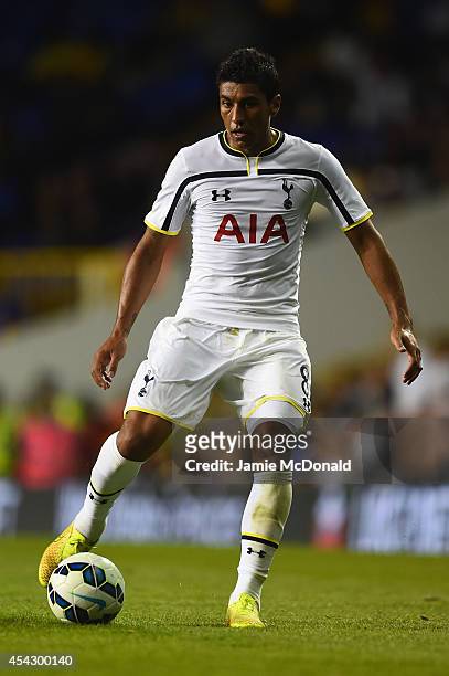 Paulinho of Spurs on the ball during the UEFA Europa League Qualifying Play-Offs Round Second Leg match between Tottenham Hotspur and AEL Limassol FC...
