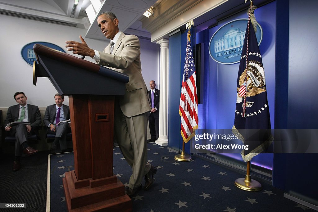 President Obama Makes Statement In The Briefing Room Of White House