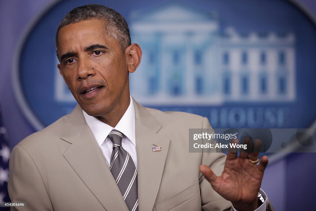 President Obama Makes Statement In The Briefing Room Of White House
