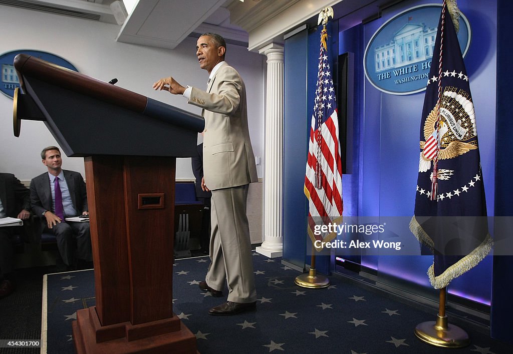 President Obama Makes Statement In The Briefing Room Of White House
