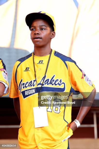 Jackie Robinson West little league baseball player Eddie King acknowledges the crowd during the team's United States World Series Championship Rally...