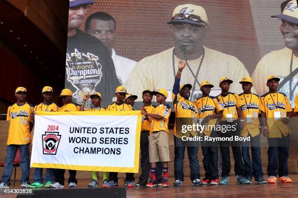 Members of the Jackie Robinson West little league baseball team participates in the team's United States World Series Championship Rally at...