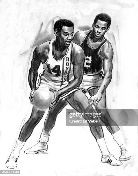 Drawing of Cincinnati Royals point guard Oscar Robertson circa 1964.