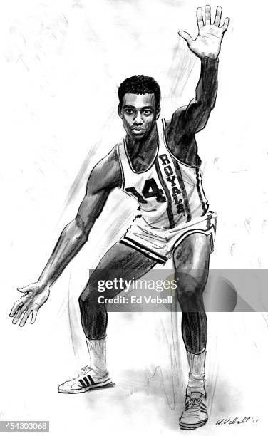 Drawing of Cincinnati Royals point guard Oscar Robertson circa 1964.