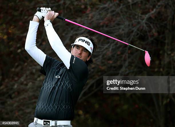 Bubba Watson hits his tee shot on the second hole during the final round of the Northwestern Mutual World Challenge at Sherwood Country Club on...