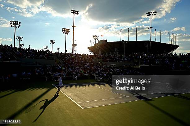 Simone Bolelli of Italy serves against Tommy Robredo of Spain during their men's singles second round match on Day Four of the 2014 US Open at the...