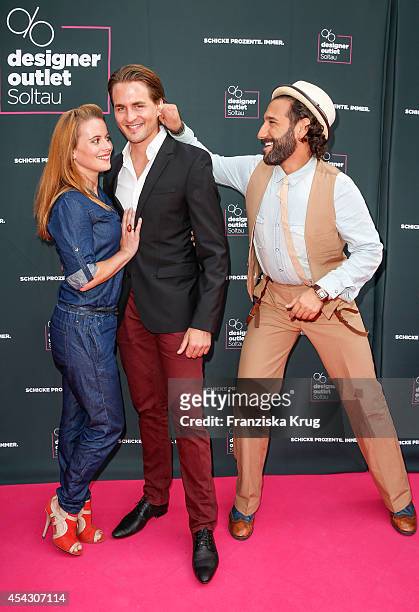 Nadja Scheiwiller, Alexander Klaws and Massimo Sinato attend the Late Night Shopping Designer Outlet Soltau on August 28, 2014 in Soltau, Germany.