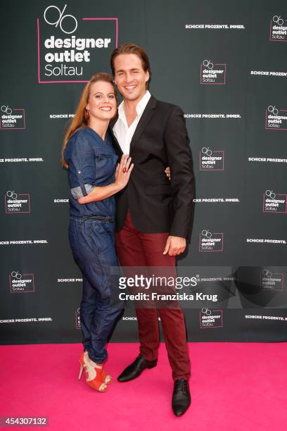 Nadja Scheiwiller and Alexander Klaws attend the Late Night Shopping Designer Outlet Soltau on August 28, 2014 in Soltau, Germany.