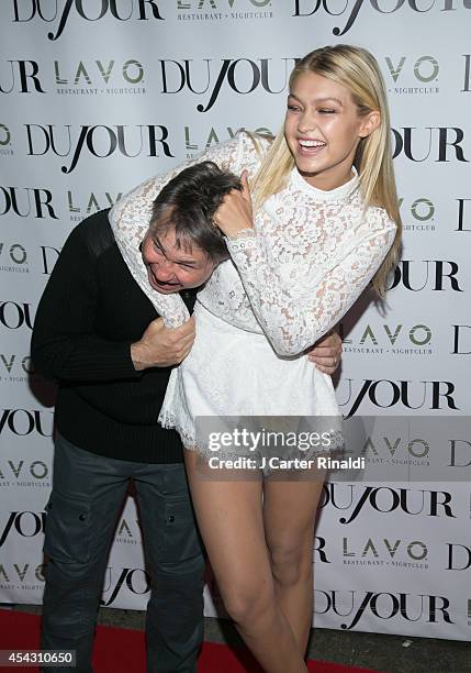 Jason Binn and Gigi Hadid attend DuJour Magazine Celebrates Kendall & Kylie Jenner at Lavo on August 28, 2014 in New York City.