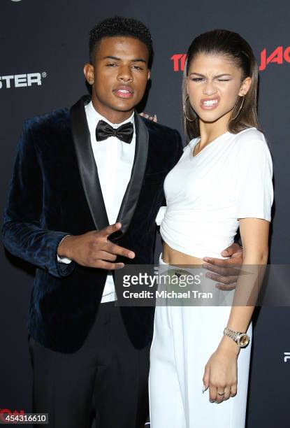 Trevor Jackson and Zendaya arrive at Trevor Jackson's Monster 18th birthday party held at El Rey Theatre on August 28, 2014 in Los Angeles,...