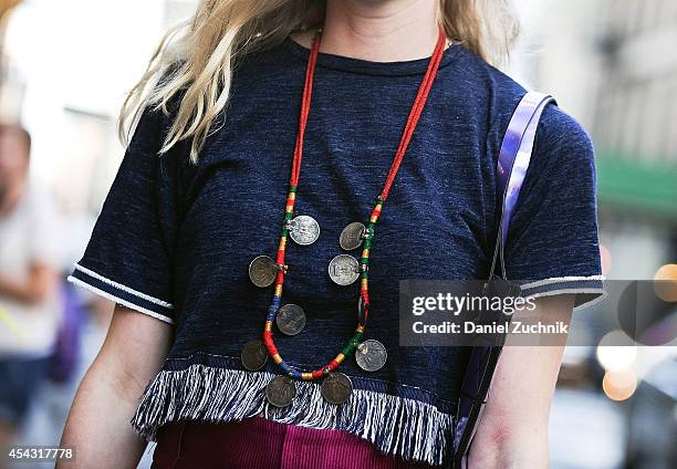 Lydia Gidwitz is seen around Soho wearing a vintage necklace from India on August 28, 2014 in New York City.