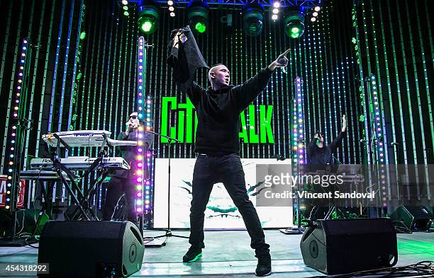 Prohgress, Kev Nish and J-Splif of Far East Movement perform during Universal CityWalk's 'Music Spotlight Series' at 5 Towers Outdoor Concert Arena...