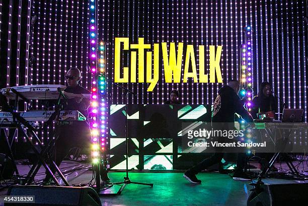 Prohgress, DJ Virman, Kev Nish and J-Splif of Far East Movement perform during Universal CityWalk's 'Music Spotlight Series' at 5 Towers Outdoor...