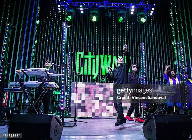 Prohgress, DJ Virman, Kev Nish and J-Splif of Far East Movement perform during Universal CityWalk's 'Music Spotlight Series' at 5 Towers Outdoor...